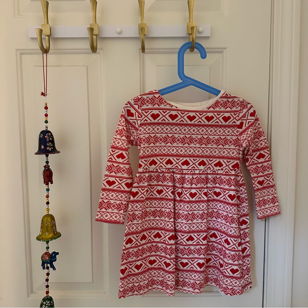 Old Navy Red and White Geometric Kids Dress 4T